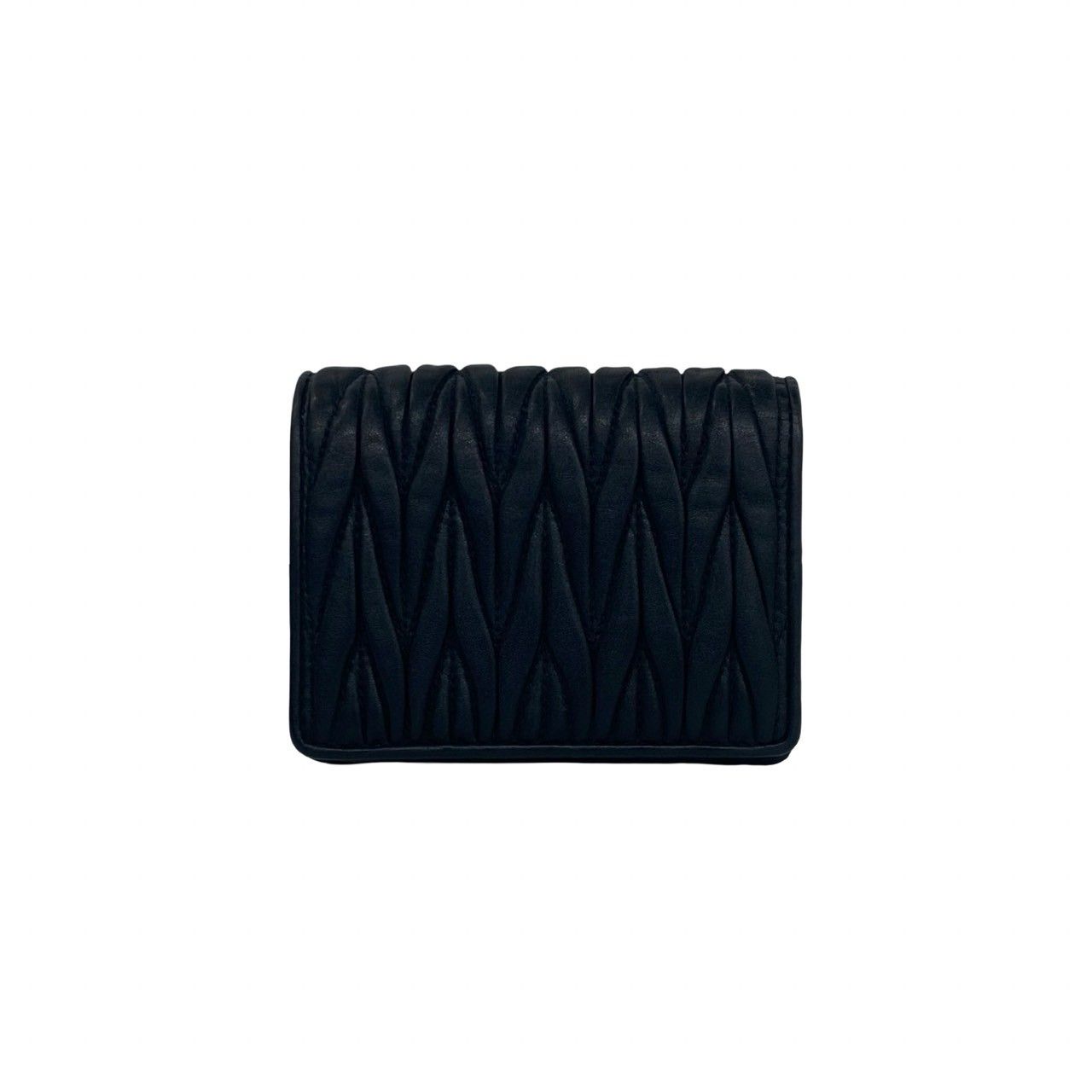 Miu Miu Logo Matelasse Leather Bifold Wallet Mini Card Case Coin Purse Black — view 2