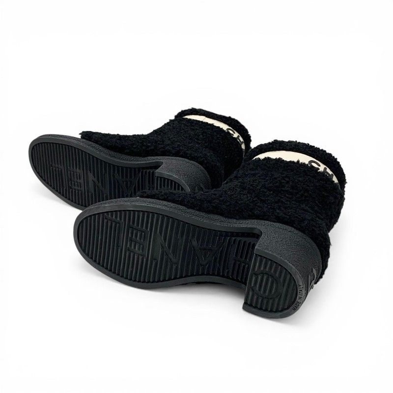 Chanel Boots Short Shoes Shearling Leather Black White CC Logo — view 6