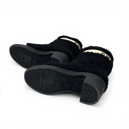Chanel Boots Short Shoes Shearling Leather Black White CC Logo — view 6