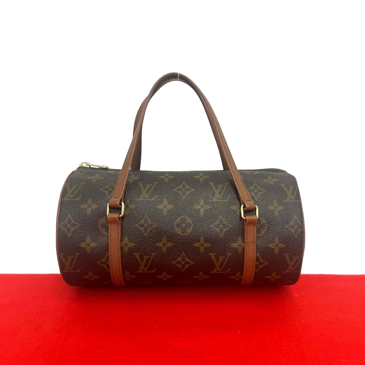 Louis Vuitton Vintage Papillon 26 Monogram Leather Boston Bag Brown