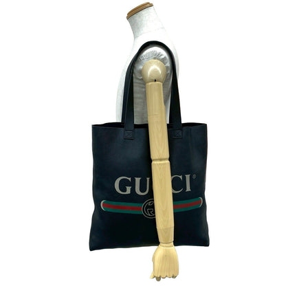 Gucci Sherry Line GG Logo Print Leather Tote Shoulder Bag Black — view 2