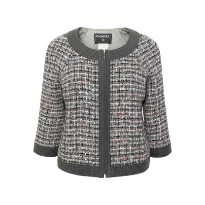 Chanel Zip Up Tweed Jacket Collarless 38 Multicolor
