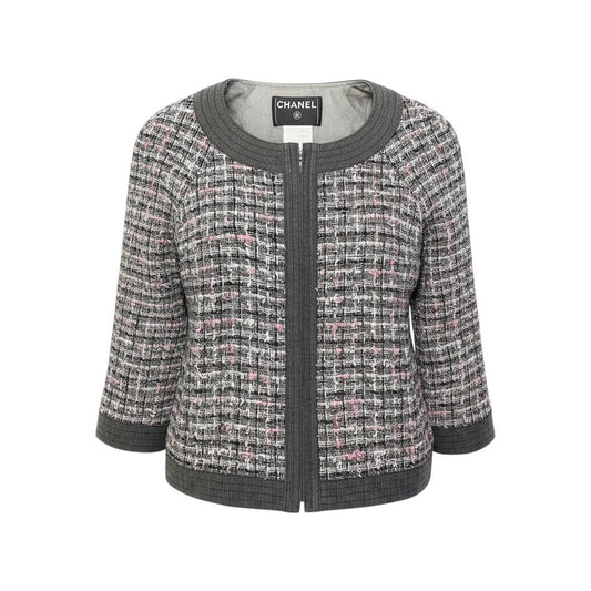 Chanel Zip Up Tweed Jacket Collarless 38 Multicolor