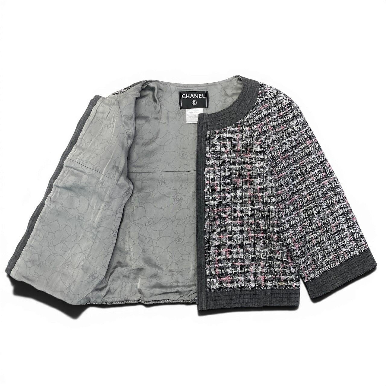 Chanel Zip Up Tweed Jacket Collarless 38 Multicolor — view 4