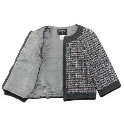 Chanel Zip Up Tweed Jacket Collarless 38 Multicolor — view 4