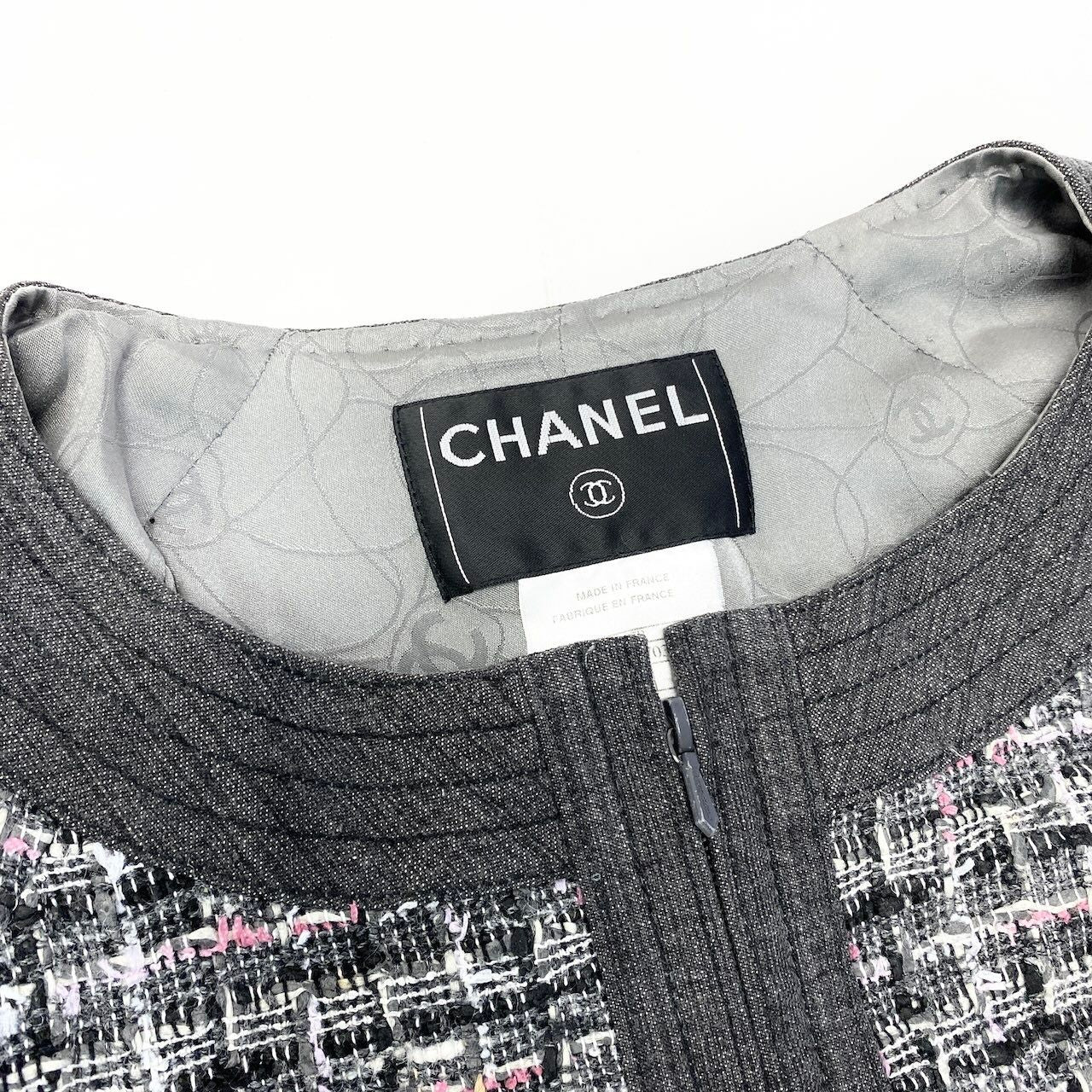 Chanel Zip Up Tweed Jacket Collarless 38 Multicolor — view 7