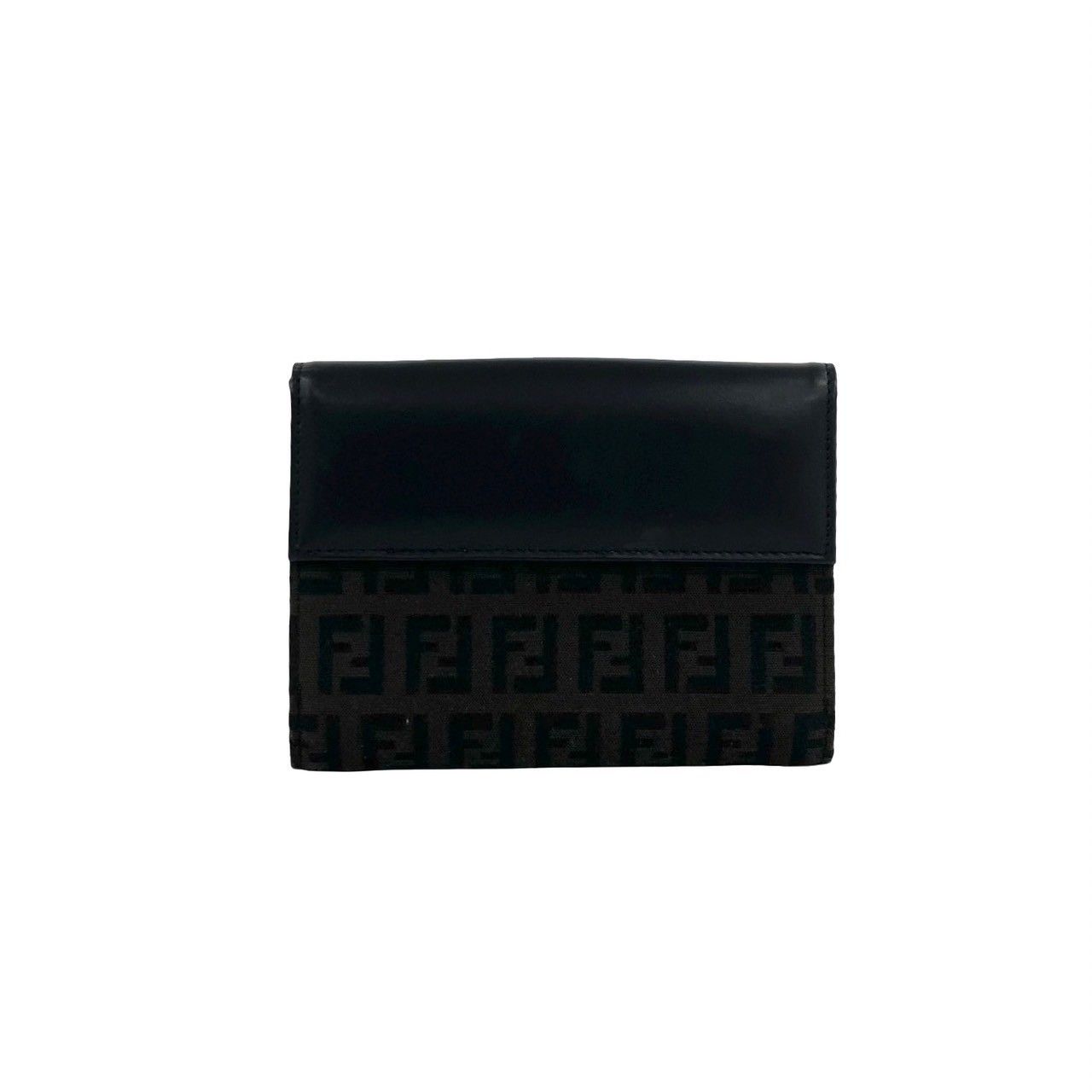 Fendi Zucca FF Pattern Logo Canvas Leather Bifold Wallet Mini Dark Brown Black — view 2