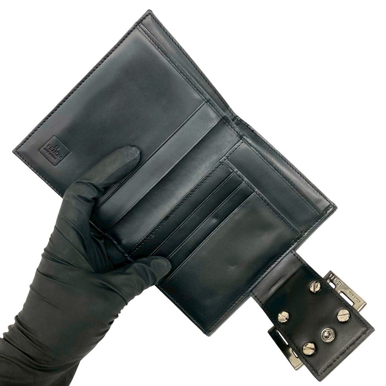 Fendi Zucca FF Pattern Logo Canvas Leather Bifold Wallet Mini Dark Brown Black — view 7