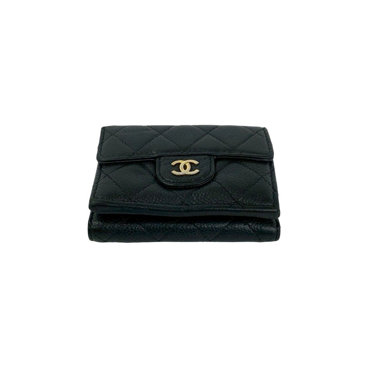 Chanel Box and Quilted CC Logo Caviar Leather Trifold Wallet Mini Black Handbag — view 6
