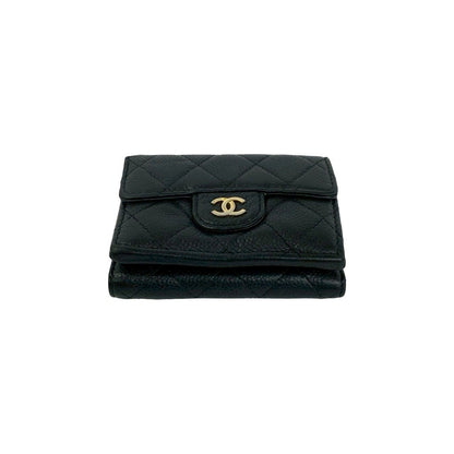 Chanel Box and Quilted CC Logo Caviar Leather Trifold Wallet Mini Black Handbag — view 6