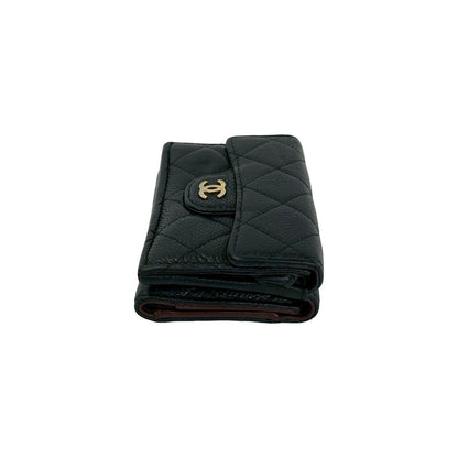 Chanel Box and Quilted CC Logo Caviar Leather Trifold Wallet Mini Black Handbag — view 5