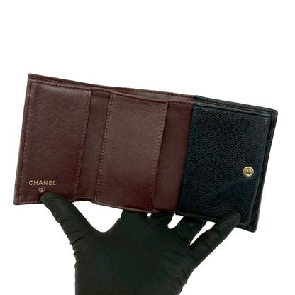 Chanel Box and Quilted CC Logo Caviar Leather Trifold Wallet Mini Black Handbag — view 7