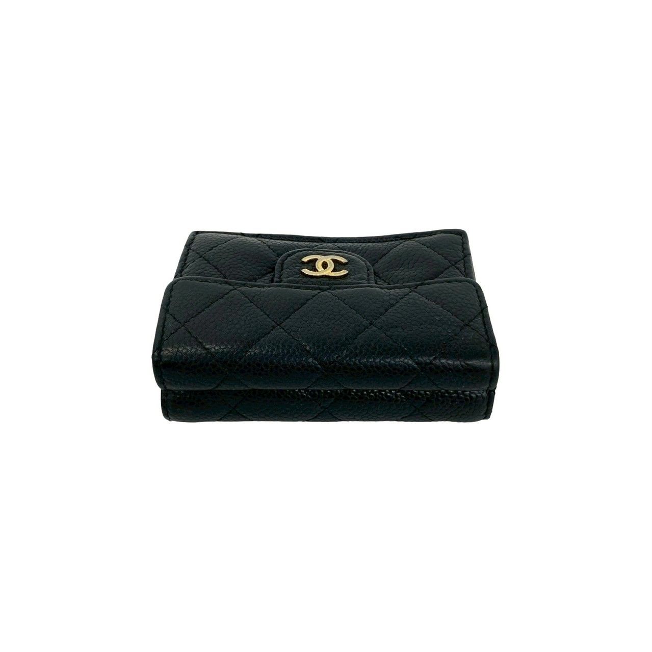 Chanel Box and Quilted CC Logo Caviar Leather Trifold Wallet Mini Black Handbag — view 3