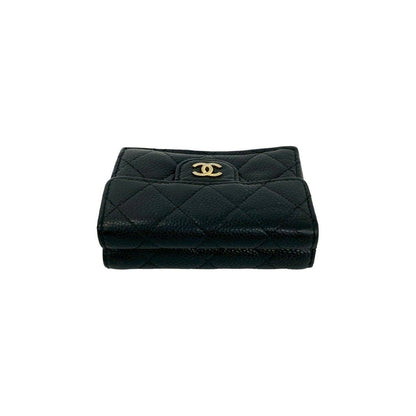Chanel Box and Quilted CC Logo Caviar Leather Trifold Wallet Mini Black Handbag — view 3