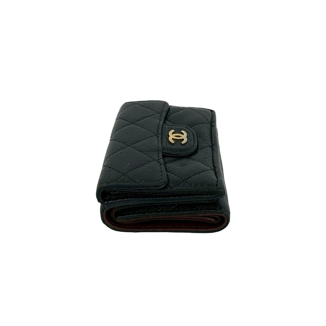 Chanel Box and Quilted CC Logo Caviar Leather Trifold Wallet Mini Black Handbag — view 4