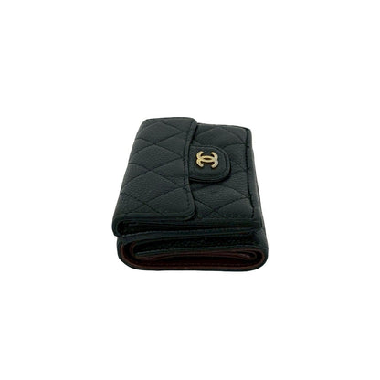 Chanel Box and Quilted CC Logo Caviar Leather Trifold Wallet Mini Black Handbag — view 4