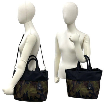 Prada Camouflage Triangle Logo Nylon 2-Way Reversible Shoulder Bag Green Black — view 2