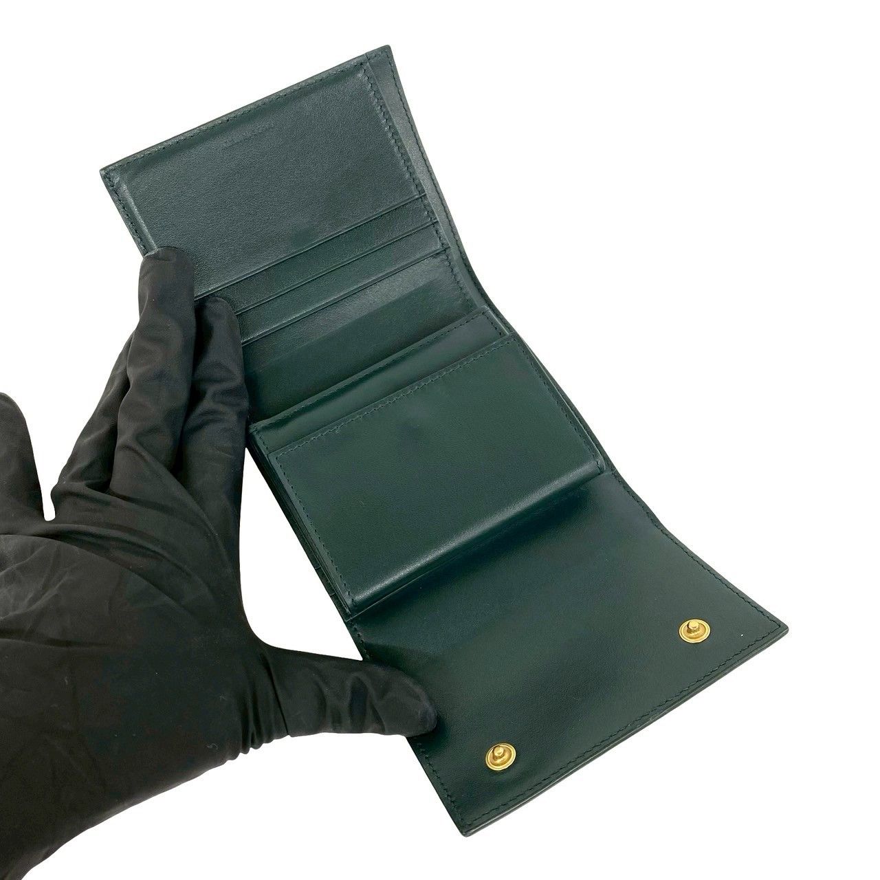Celine Small Trifold Leather Wallet Mini Card Case Dark Green — view 7