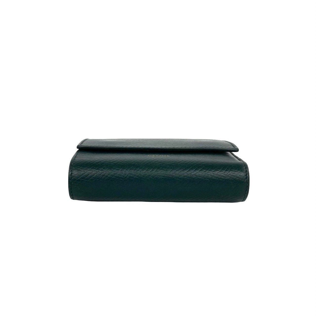 Celine Small Trifold Leather Wallet Mini Card Case Dark Green — view 6