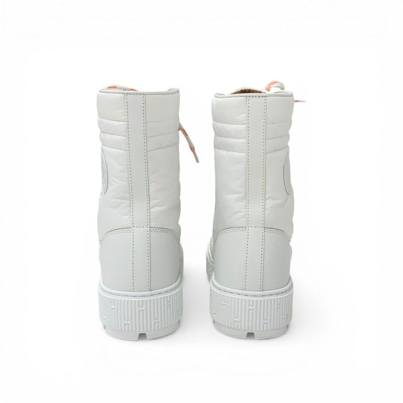 Hermes Fresh Boots Short Shoes Nylon Leather White Orange Lace Up — view 5