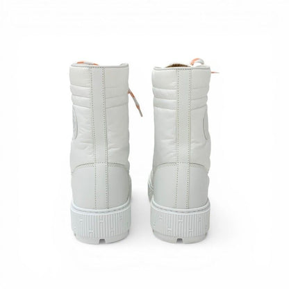 Hermes Fresh Boots Short Shoes Nylon Leather White Orange Lace Up — view 5