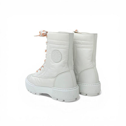Hermes Fresh Boots Short Shoes Nylon Leather White Orange Lace Up — view 4