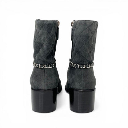 Chanel Boots Short Shoes Suede Gray Silver CC Logo Quilted Chain — view 5