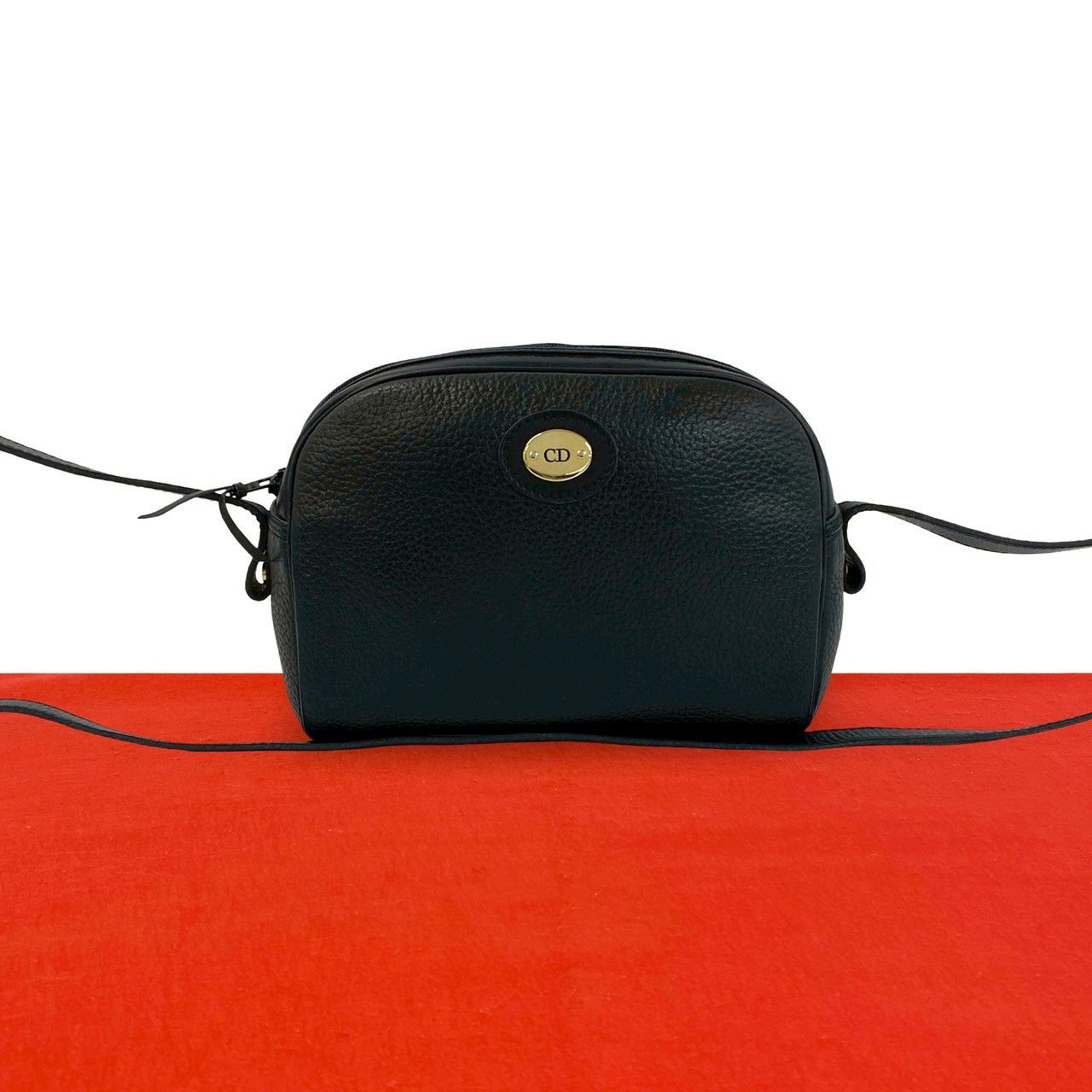 Dior Vintage CD Logo Leather Shoulder Bag Pochette Black
