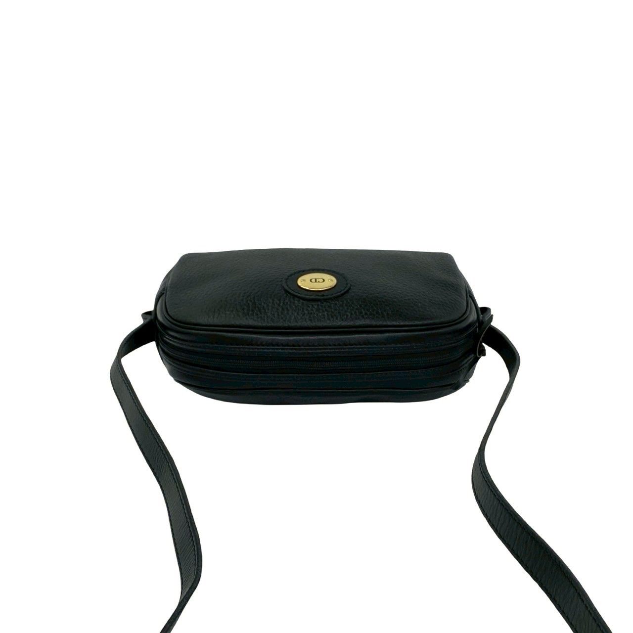Dior Vintage CD Logo Leather Shoulder Bag Pochette Black — view 4