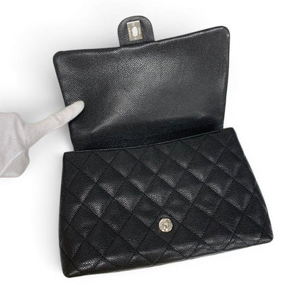 Chanel Handbag Black Silver CC Logo Quilted Top Handle — view 6