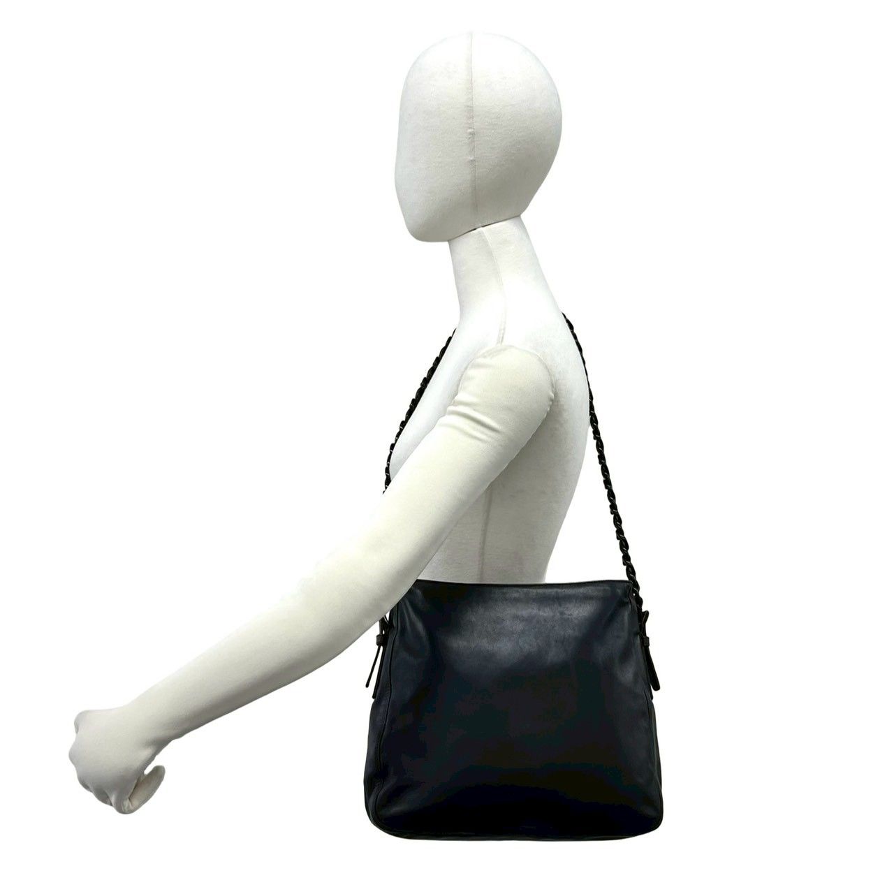 Prada Logo Leather Chain Shoulder Bag Crossbody Pochette Cross Brown — view 2
