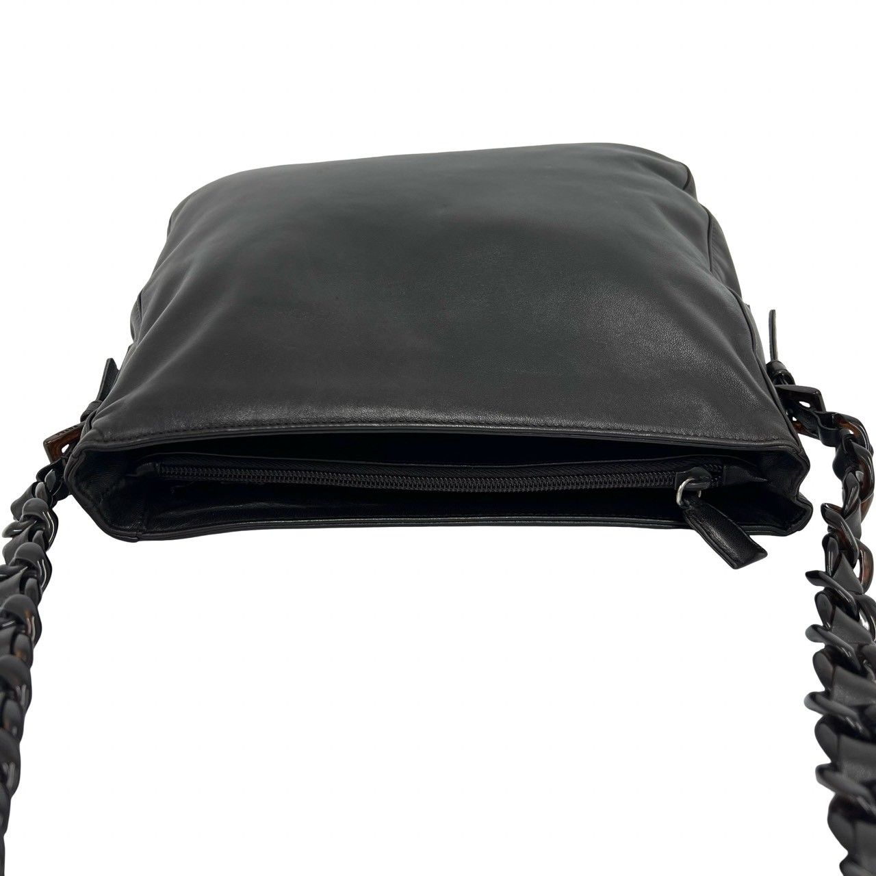 Prada Logo Leather Chain Shoulder Bag Crossbody Pochette Cross Brown — view 4