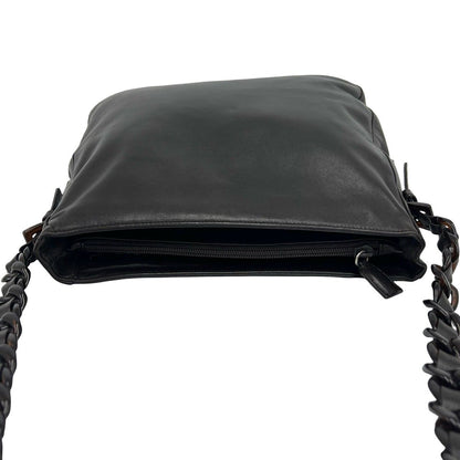 Prada Logo Leather Chain Shoulder Bag Crossbody Pochette Cross Brown — view 4