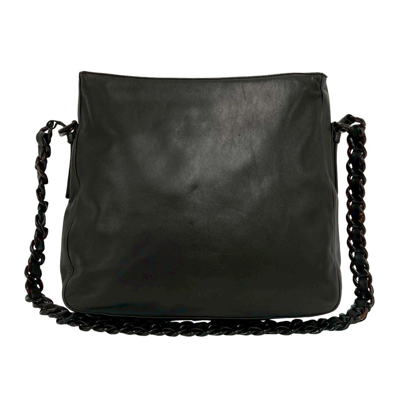 Prada Logo Leather Chain Shoulder Bag Crossbody Pochette Cross Brown — view 3