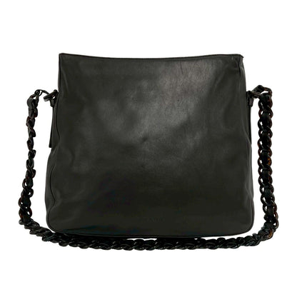 Prada Logo Leather Chain Shoulder Bag Crossbody Pochette Cross Brown — view 3