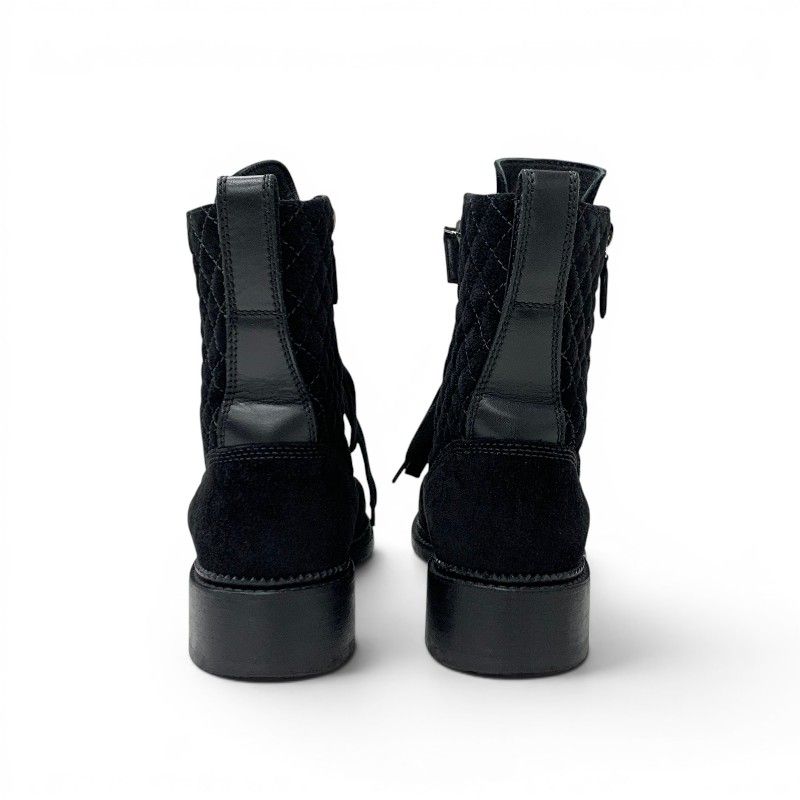 Chanel Boots Short Shoes Suede Leather Black CC Logo Quilted Lace Up — view 5