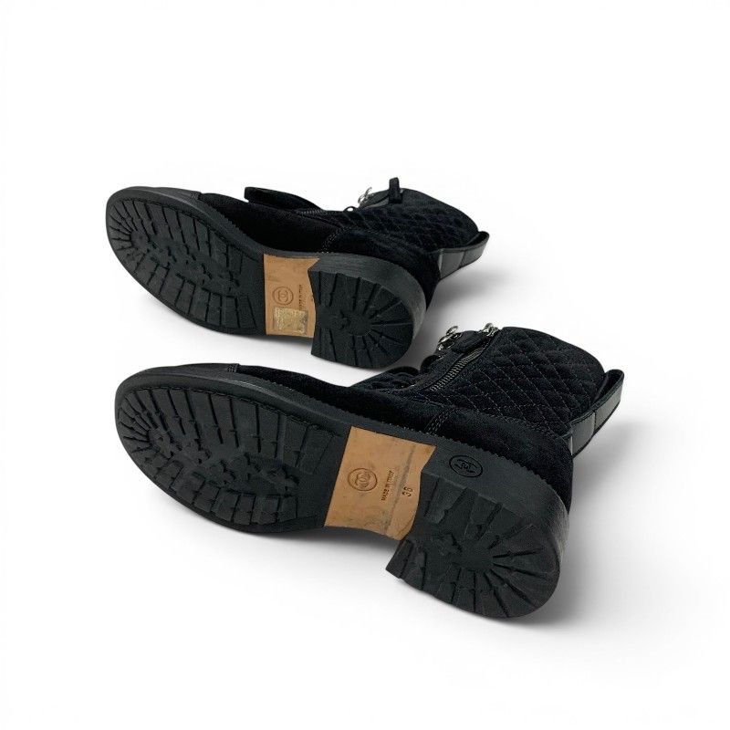 Chanel Boots Short Shoes Suede Leather Black CC Logo Quilted Lace Up — view 6