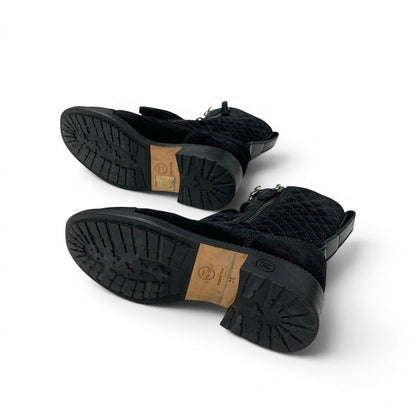 Chanel Boots Short Shoes Suede Leather Black CC Logo Quilted Lace Up — view 6