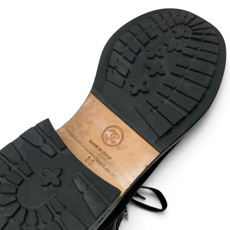 Chanel Boots Short Shoes Suede Leather Black CC Logo Quilted Lace Up — view 8