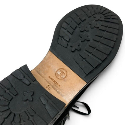 Chanel Boots Short Shoes Suede Leather Black CC Logo Quilted Lace Up — view 8