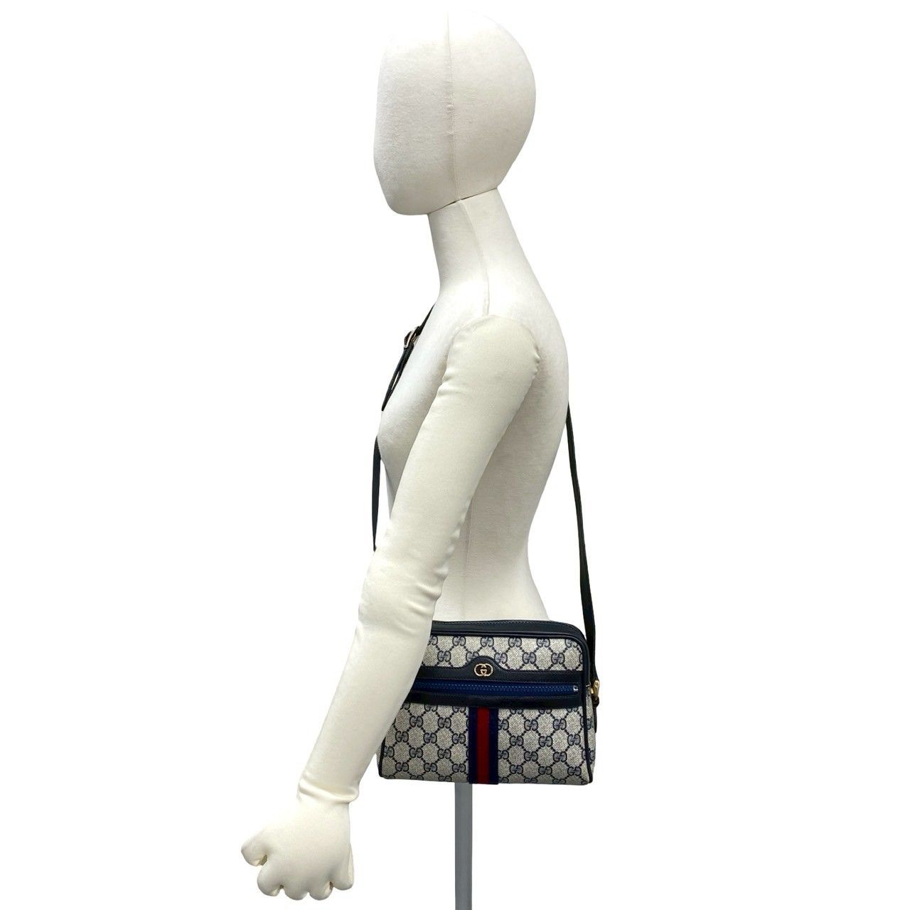 Gucci Vintage GG Logo Sherry Line Leather Shoulder Bag Navy — view 2