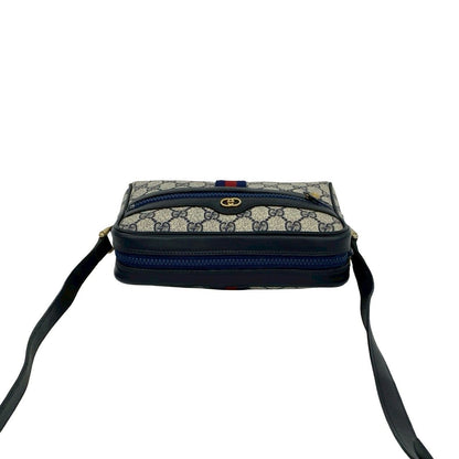 Gucci Vintage GG Logo Sherry Line Leather Shoulder Bag Navy — view 4