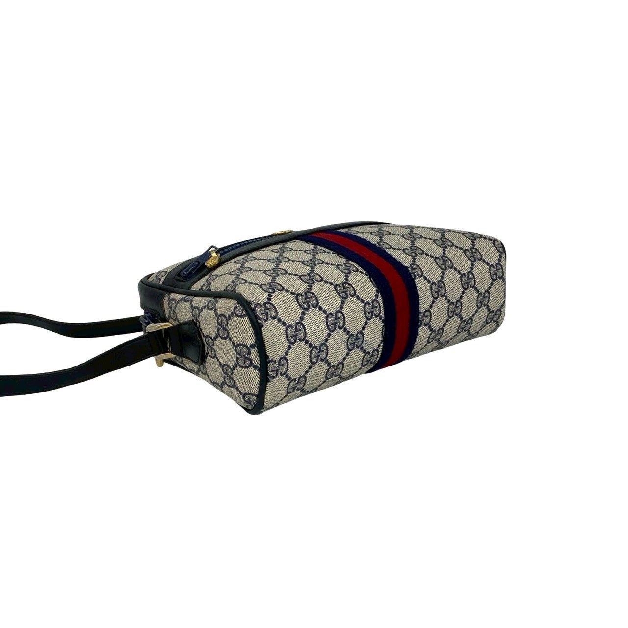 Gucci Vintage GG Logo Sherry Line Leather Shoulder Bag Navy — view 7