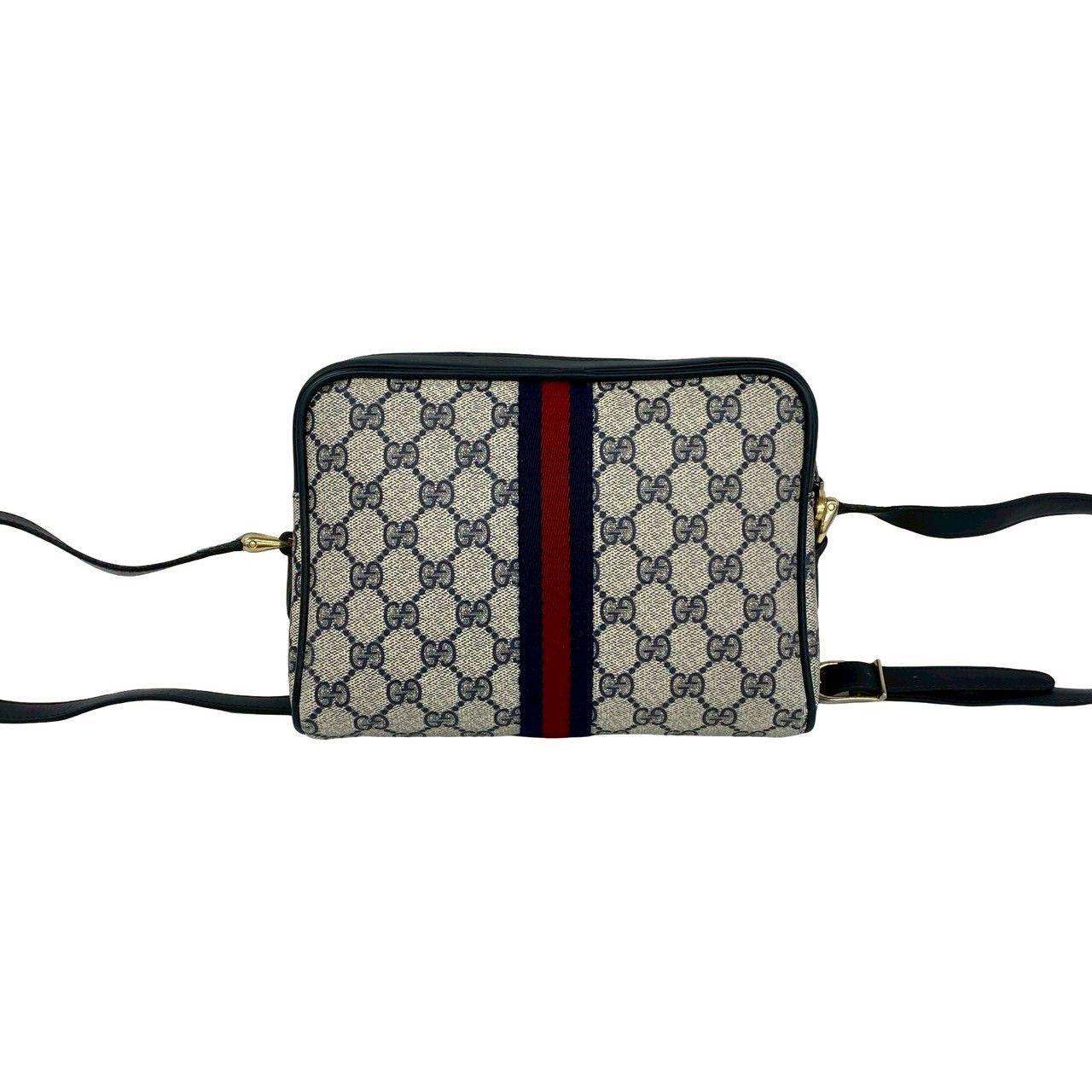 Gucci Vintage GG Logo Sherry Line Leather Shoulder Bag Navy — view 3