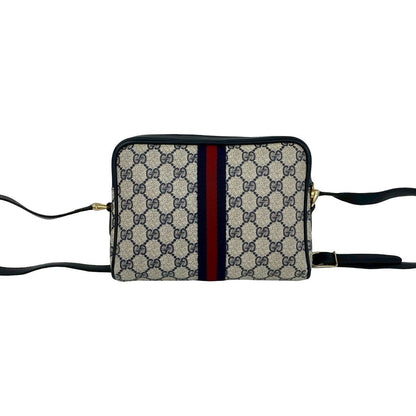 Gucci Vintage GG Logo Sherry Line Leather Shoulder Bag Navy — view 3