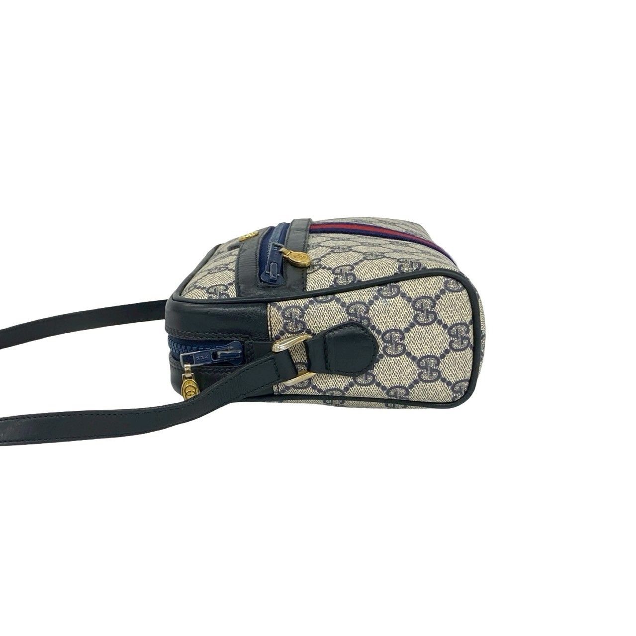 Gucci Vintage GG Logo Sherry Line Leather Shoulder Bag Navy — view 5