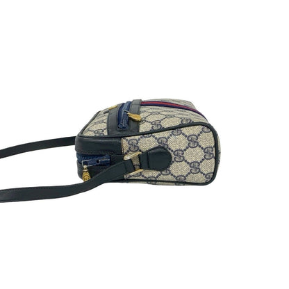 Gucci Vintage GG Logo Sherry Line Leather Shoulder Bag Navy — view 5