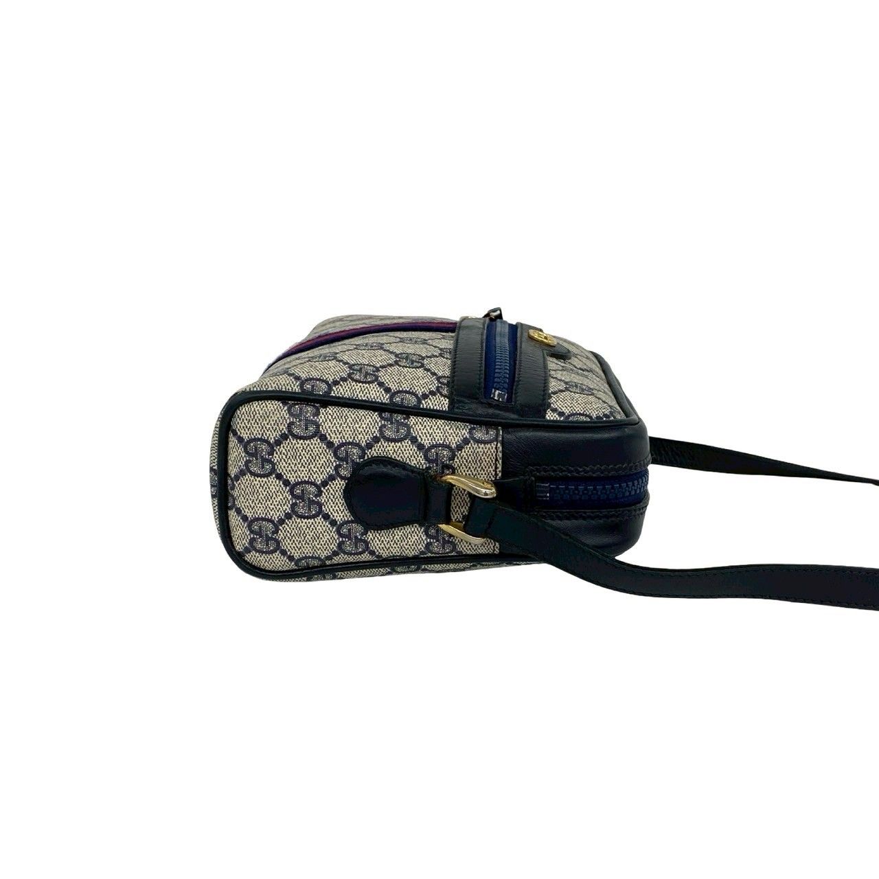 Gucci Vintage GG Logo Sherry Line Leather Shoulder Bag Navy — view 6