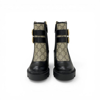 Gucci Boots Short Shoes Leather Black Brown GG Supreme Belt Logo Ankle — view 2