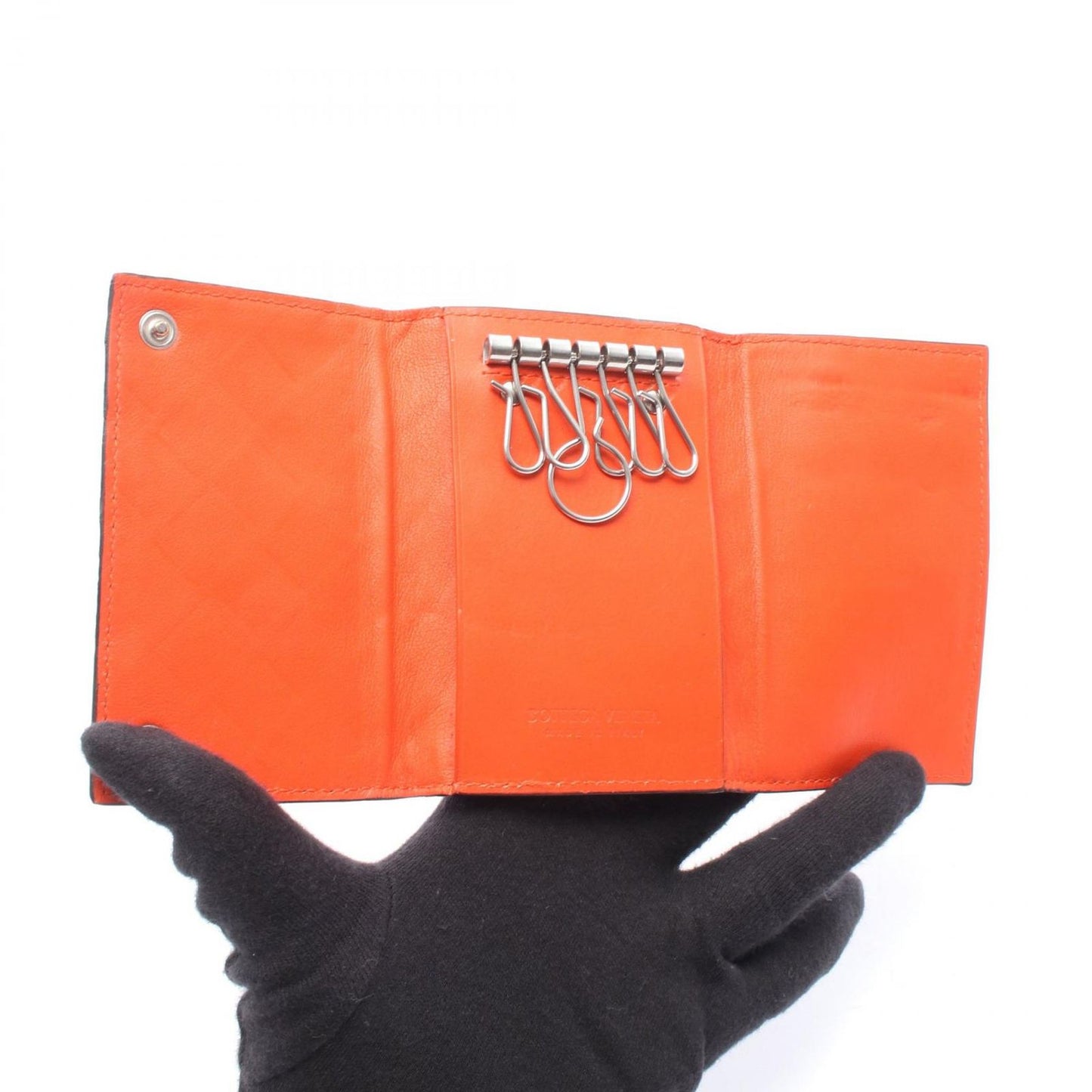 Bottega Veneta Key Case 6 Black Orange Leather Key Holder — view 3